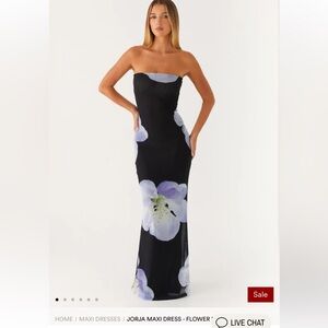 Peppermayo Black Strapless Dress with Purple Floral Design